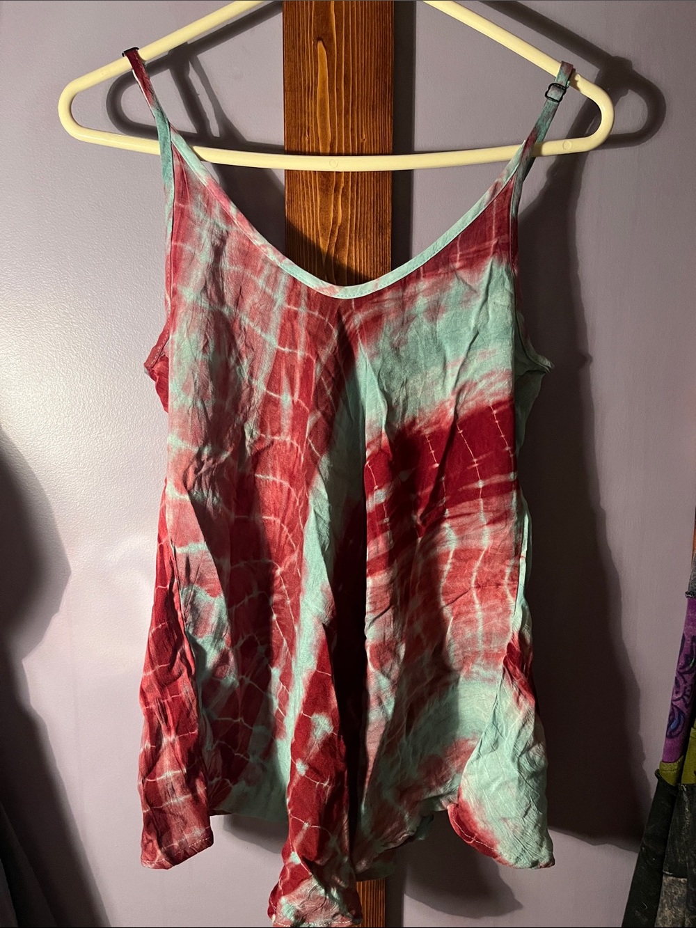 Earthbound Tie-Dye Spaghetti Strap Tank - Red & Teal